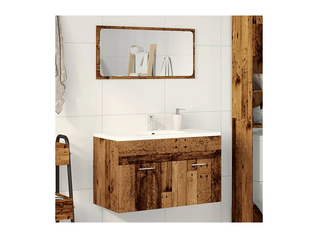 Badkamer wastafelkast oud hout bewerkt hout