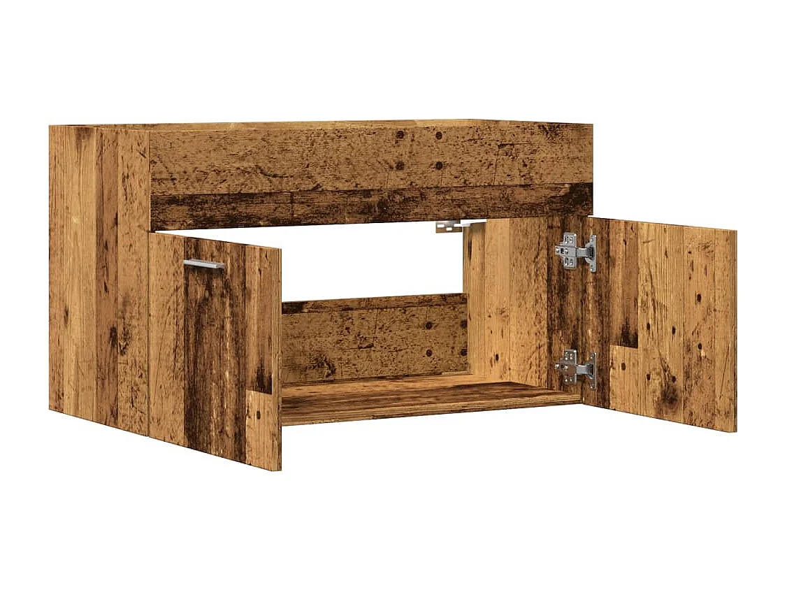 Badkamer wastafelkast oud hout bewerkt hout