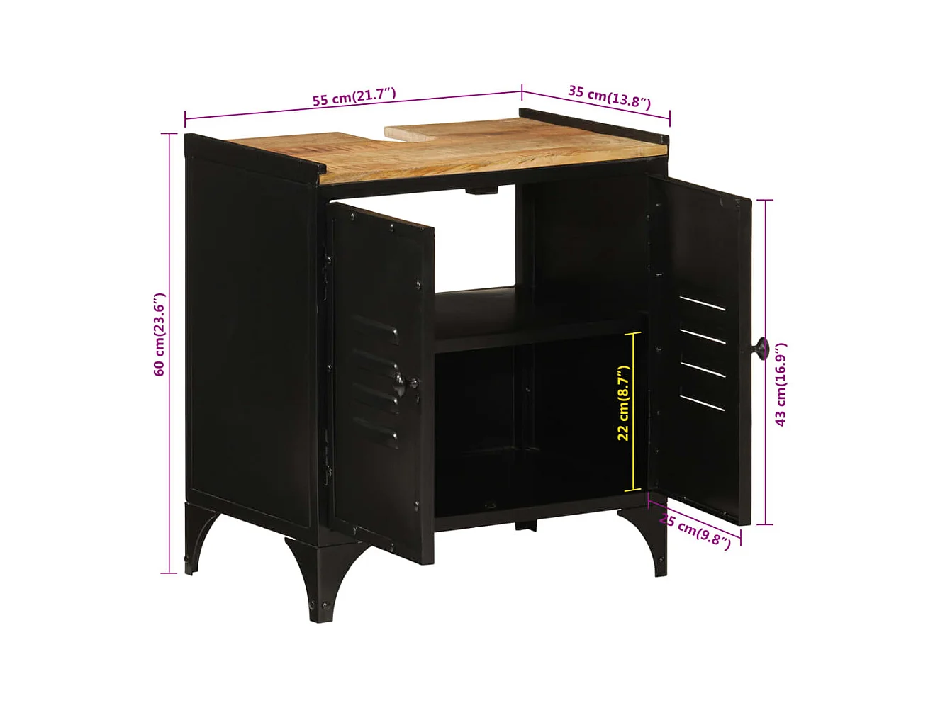 Badkamer wastafelkast van ijzer en mangohout