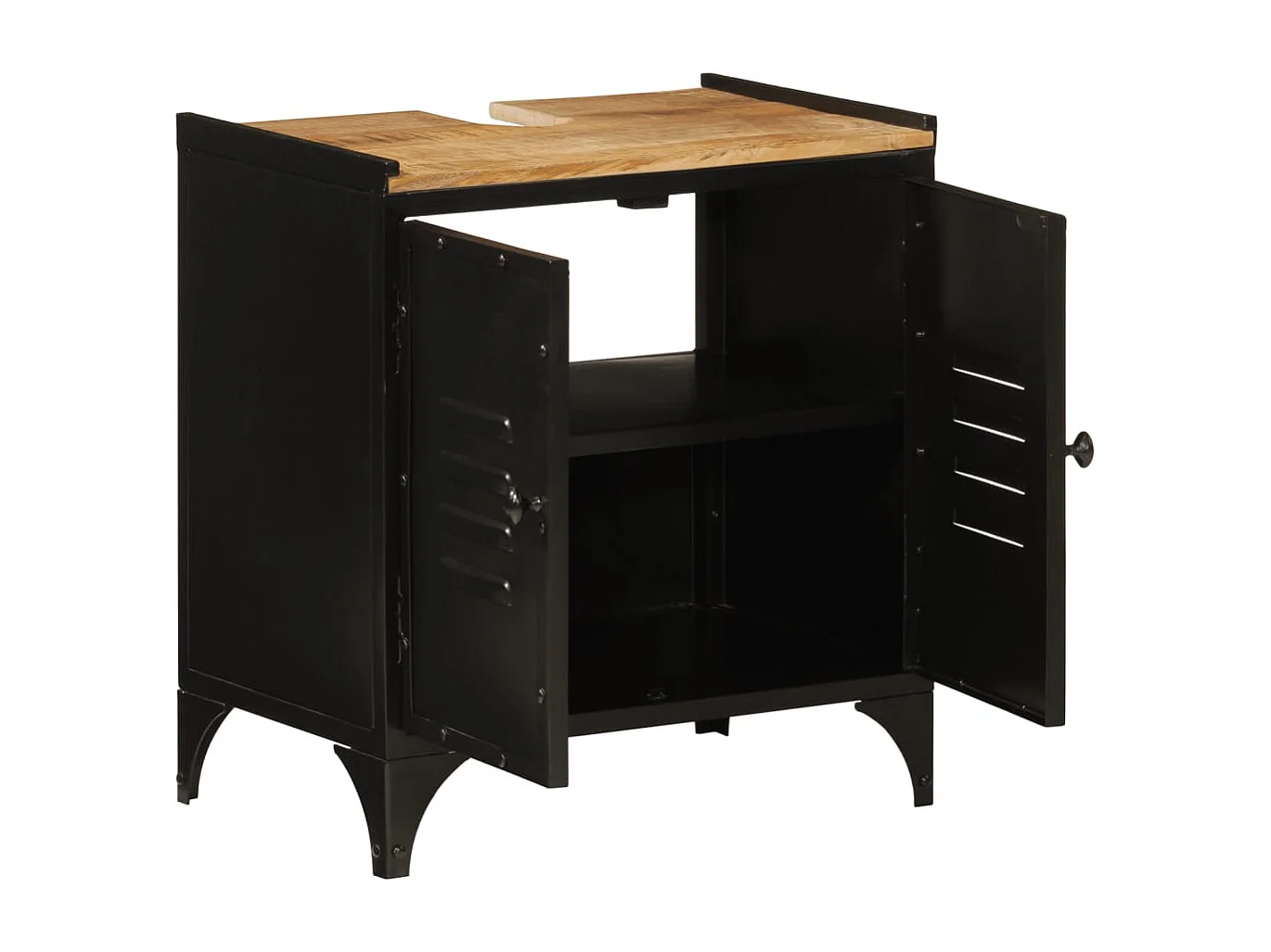 Mobile lavabo per bagno in ferro e legno di mango