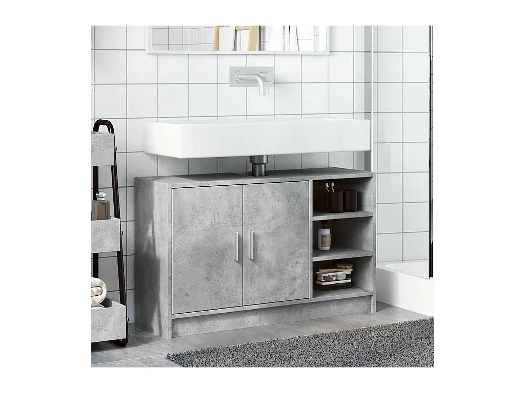 Betongrijze wastafelkast 90x29x55 cm bewerkt hout