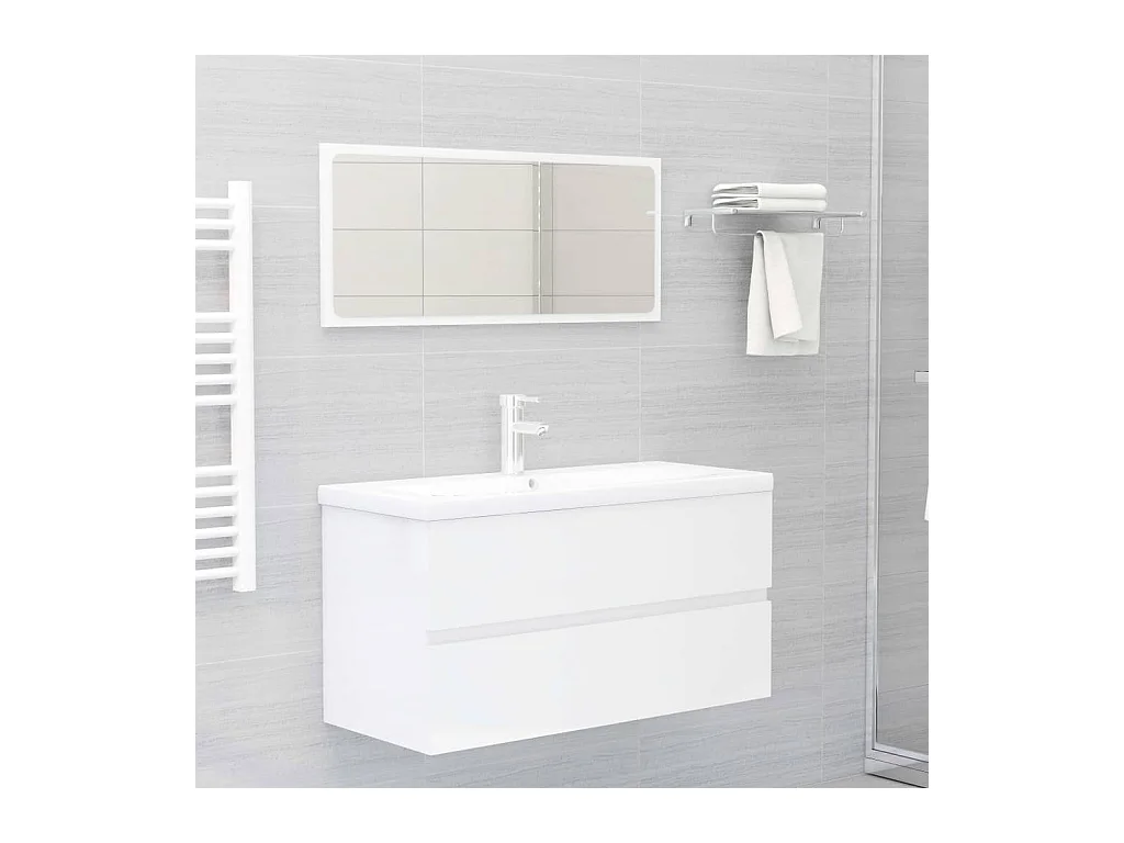 Mueble lavabo Blanco brillo 90x38,5x45 cm Madera de ingeniería