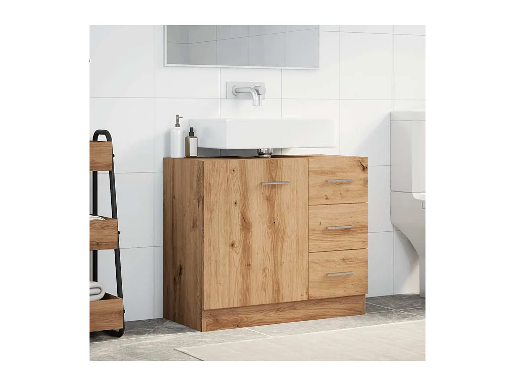 Mueble lavabo de roble artesanal 63x30x54 cm madera de ingeniería