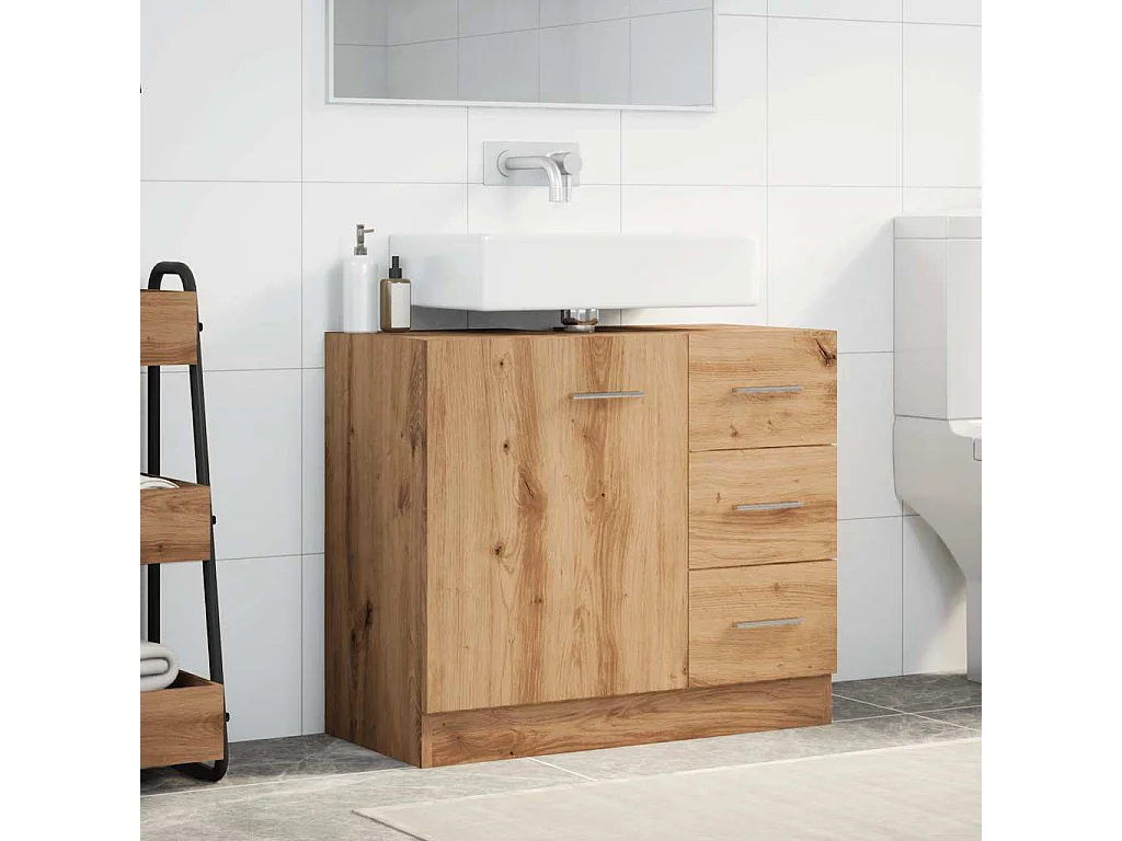 Mueble lavabo de roble artesanal 63x30x54 cm madera de ingeniería
