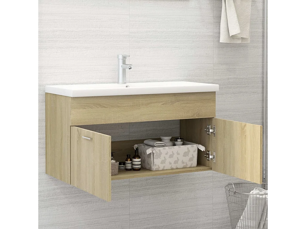 Mueble para fregadero de roble Sonoma de 90 x 38,5 x 46 cm de madera de ingeniería