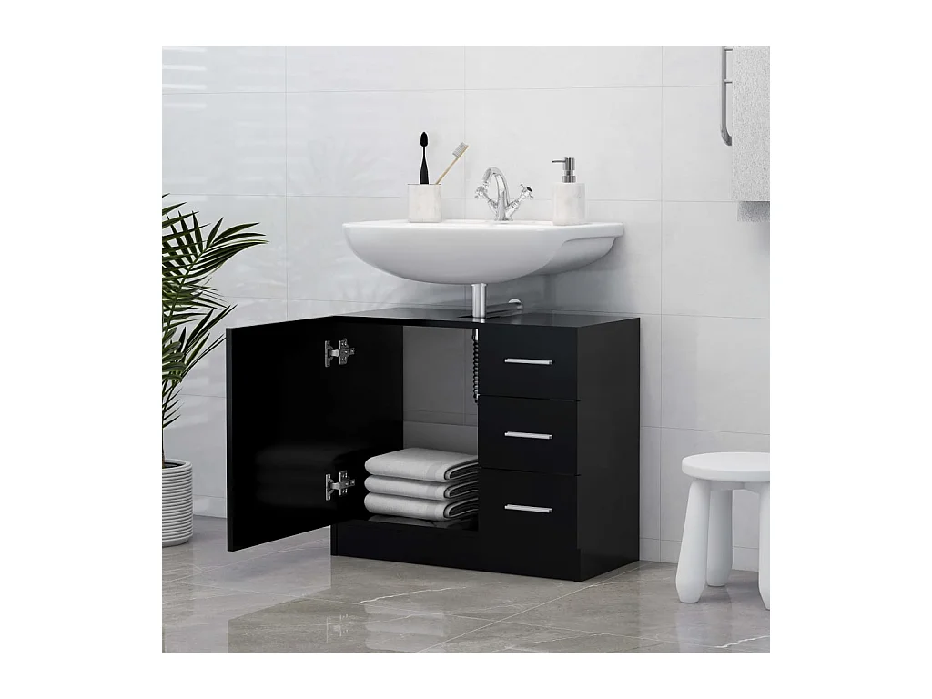 Zwarte spoelbakkast 63x30x54 cm bewerkt hout