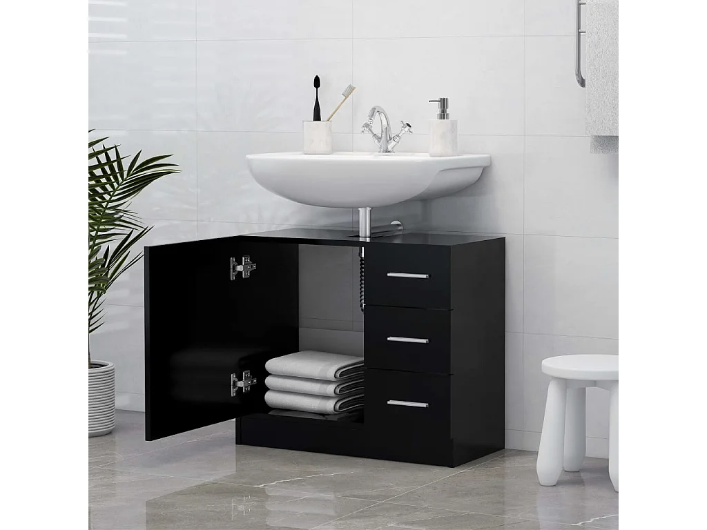 Mobile lavabo nero 63x30x54 cm in legno ingegnerizzato
