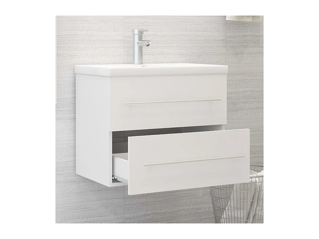 Witte spoelbakkast 60x38,5x48 cm bewerkt hout