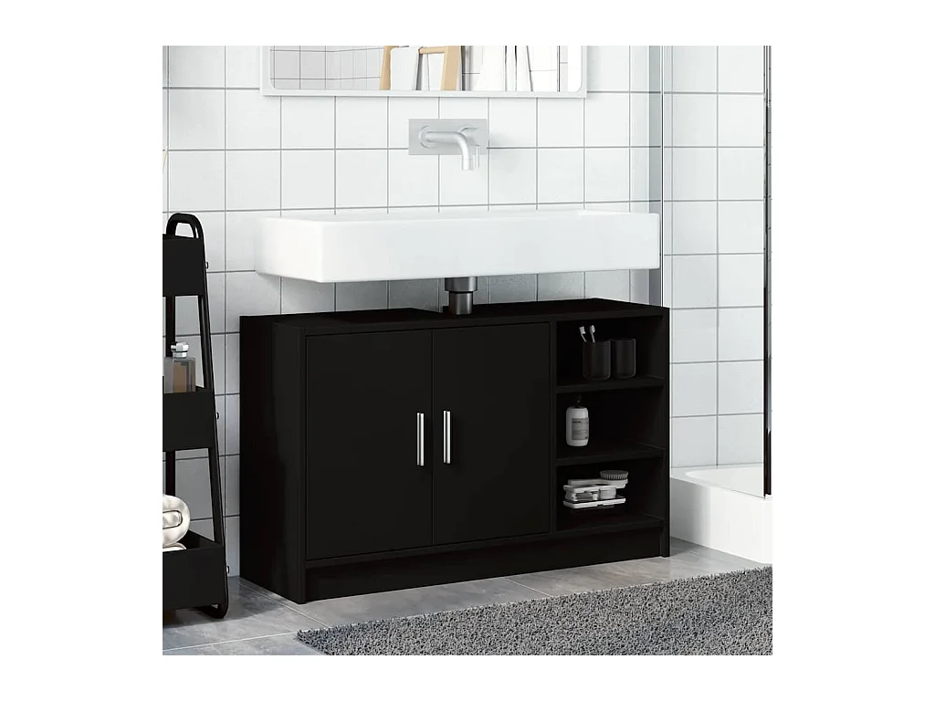 Mueble lavabo negro 90x29x55 cm madera de ingeniería