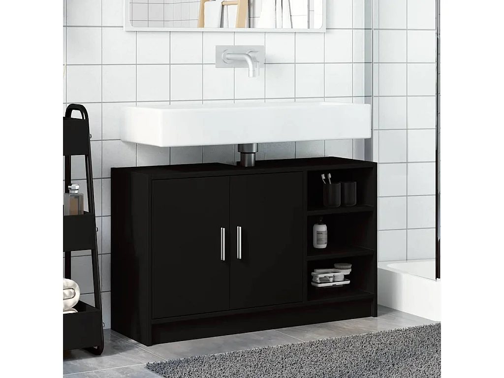Mobile lavabo nero 90x29x55 cm in legno ingegnerizzato