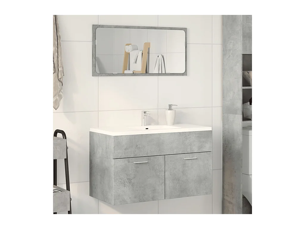 Armoire de lavabo de salle de bain gris béton bois d'ingénierie