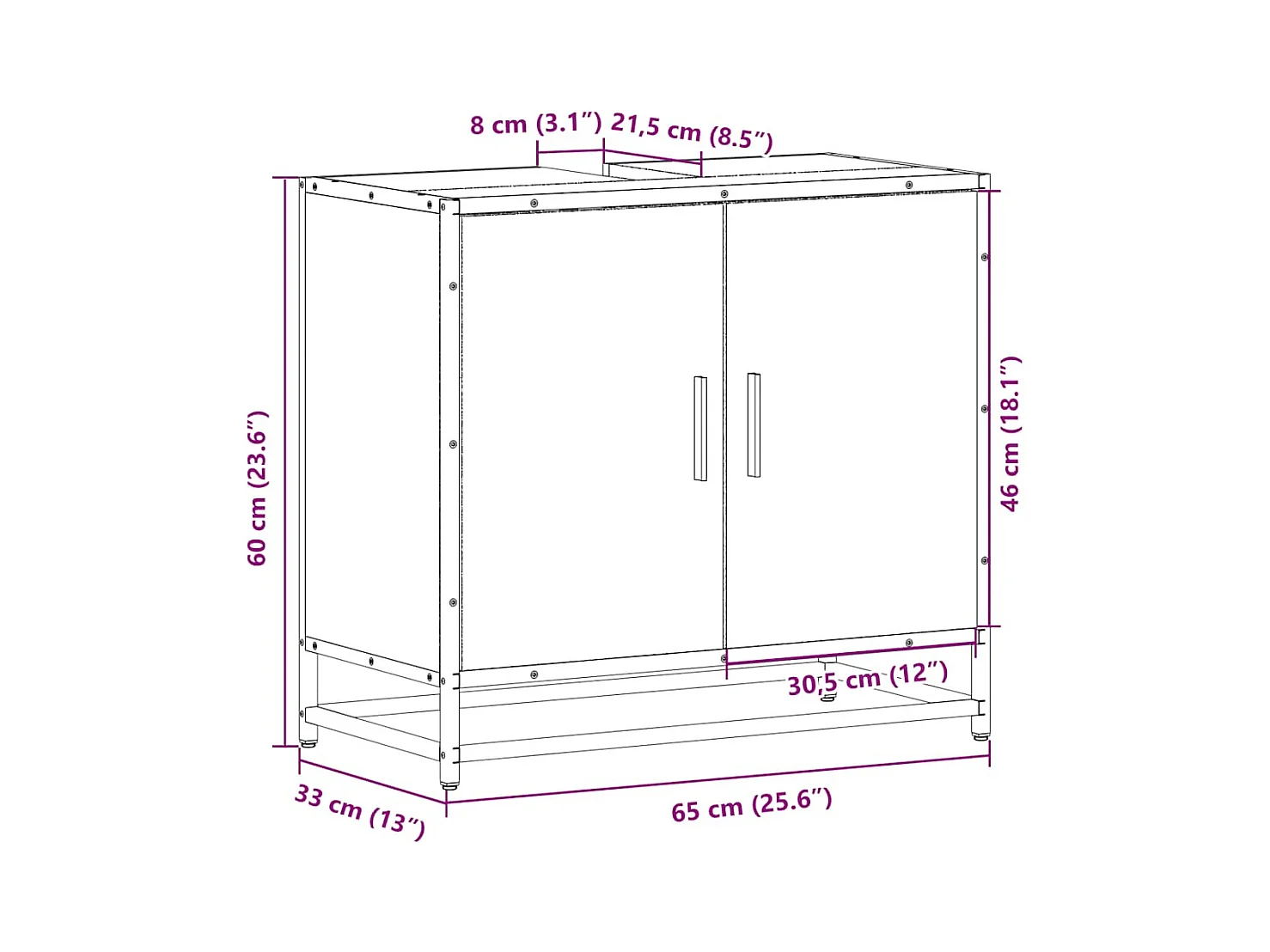 Armoire de lavabo de salle de bain sonoma gris 65x33x60 cm