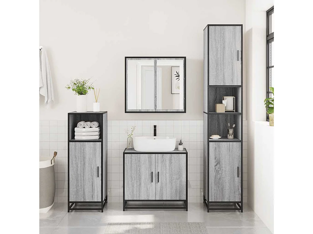 Armoire de lavabo de salle de bain sonoma gris 65x33x60 cm