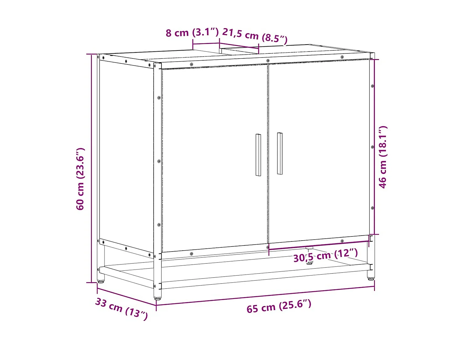 Armoire de lavabo de salle de bain sonoma gris 65x33x60 cm