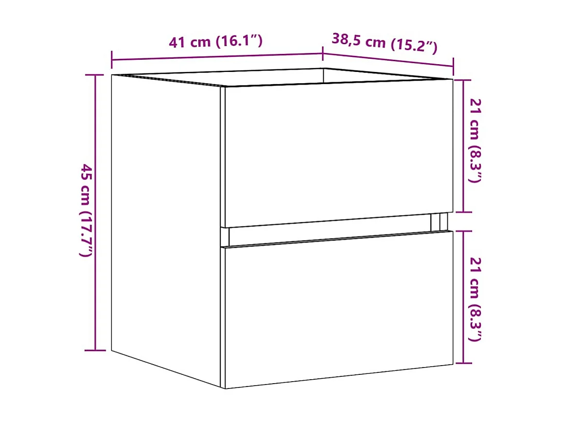 Betongrijze spoelbakkast 41x38,5x45 cm bewerkt hout