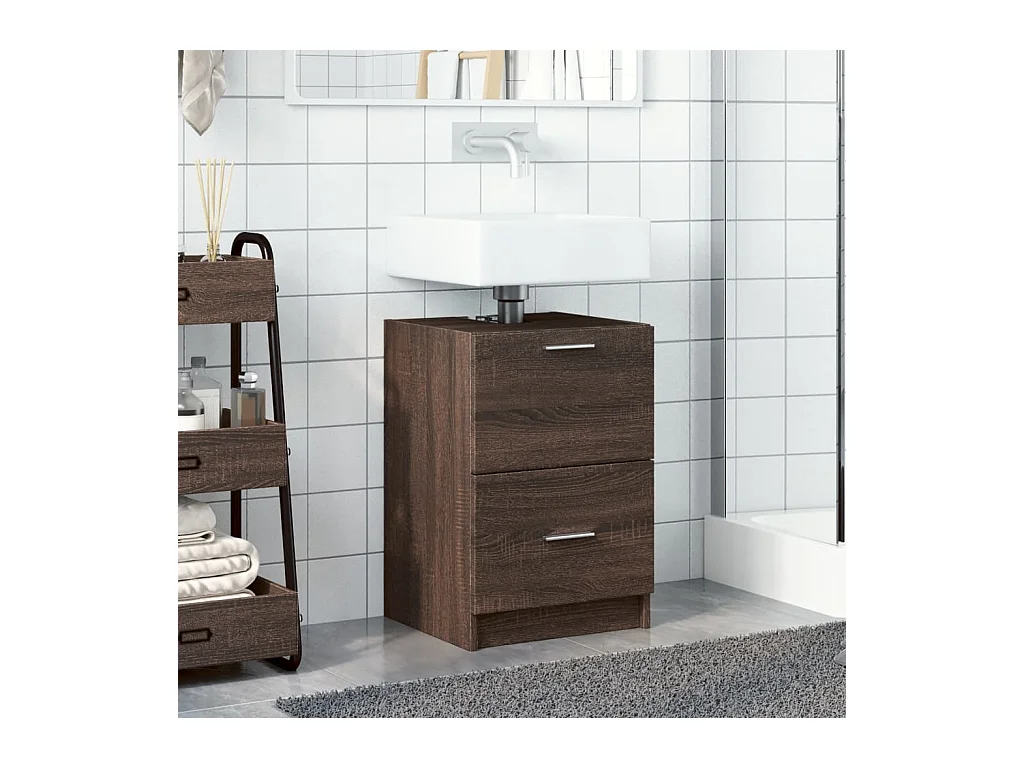 Bruine eikenhouten spoelbakkast 40x37x59 cm bewerkt hout