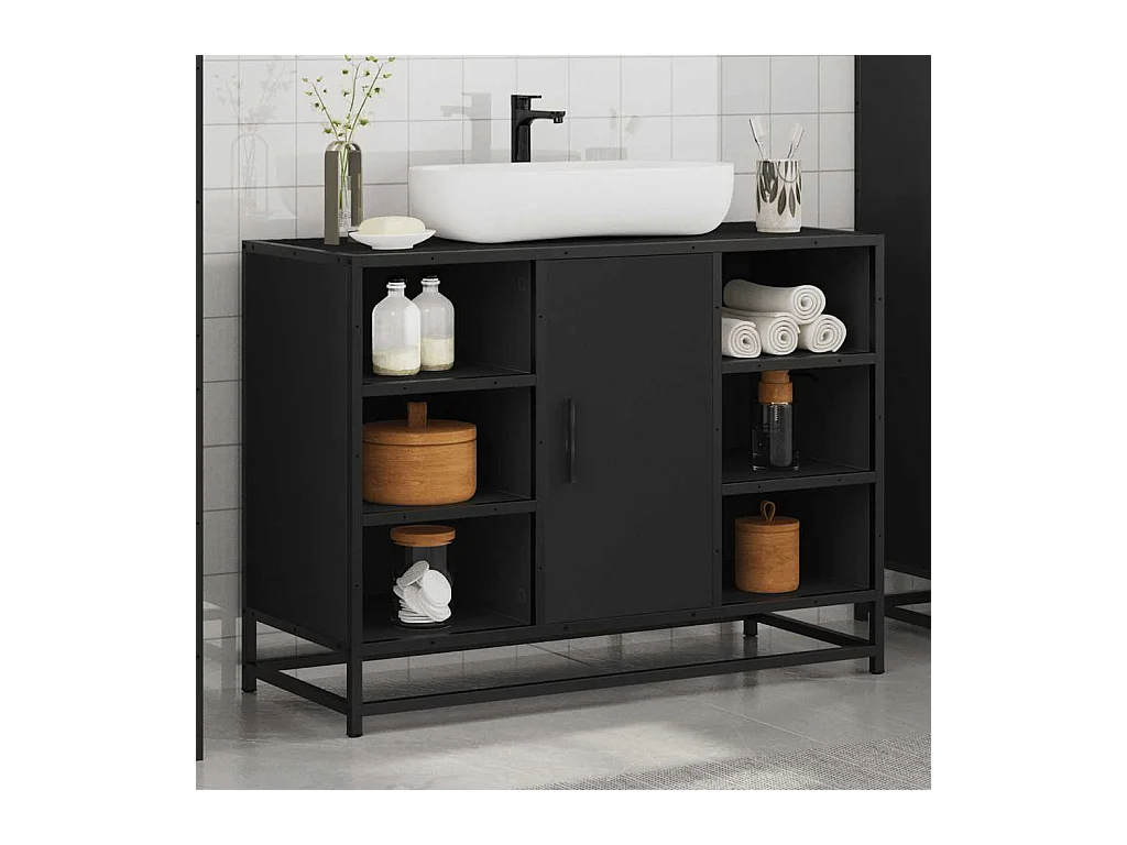Armoire lavabo de salle de bain noir 80x33x60cm bois ingénierie