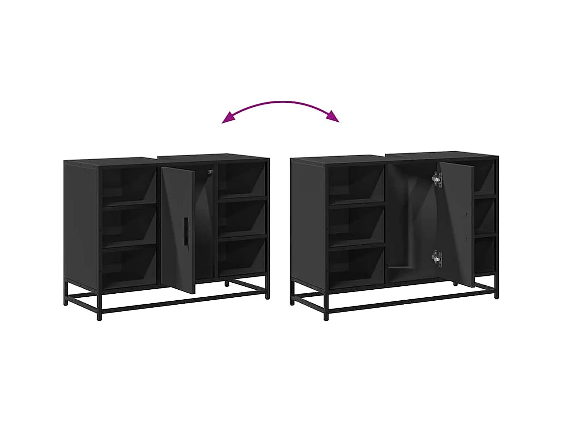 Armoire lavabo de salle de bain noir 80x33x60cm bois ingénierie
