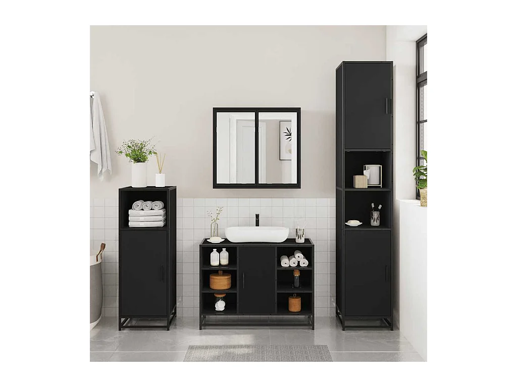 Mueble de baño negro con lavabo de 80x33x60cm de madera de ingeniería