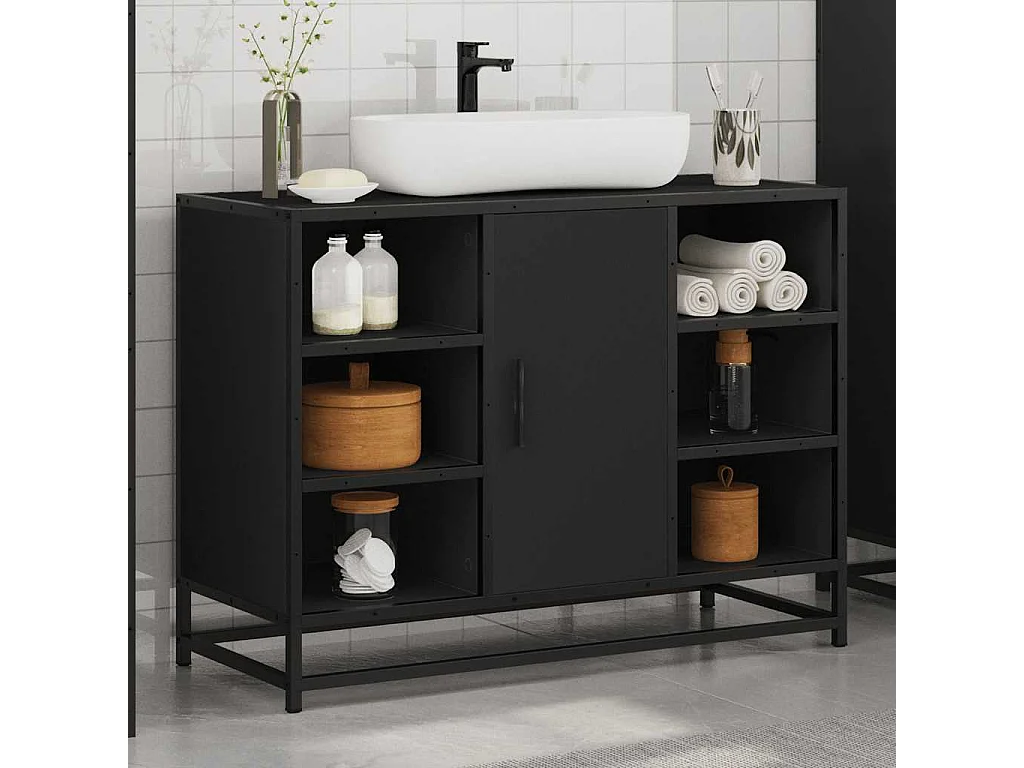 Armoire lavabo de salle de bain noir 80x33x60cm bois ingénierie