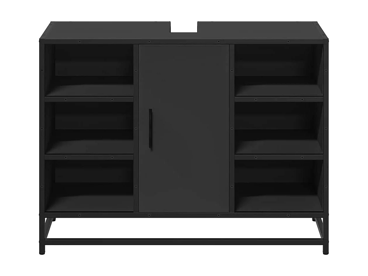 Armoire lavabo de salle de bain noir 80x33x60cm bois ingénierie