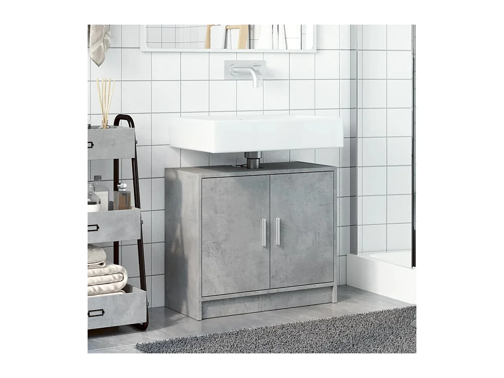 Betongrijze wastafelkast 63x29x55 cm bewerkt hout