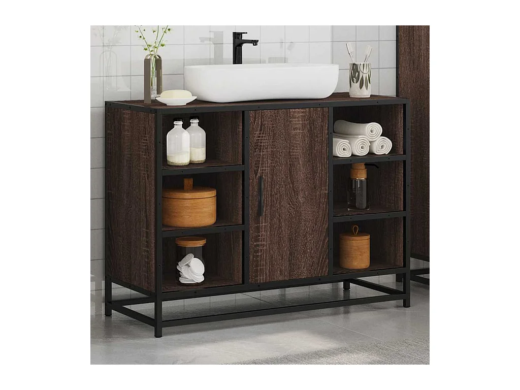 Badkamer wastafelkast bruin eiken bewerkt hout