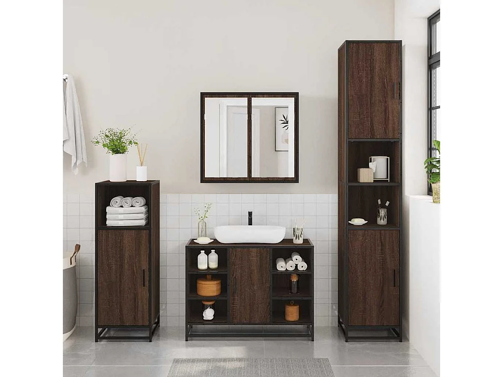 Mueble de lavabo de baño de madera de ingeniería de roble marrón
