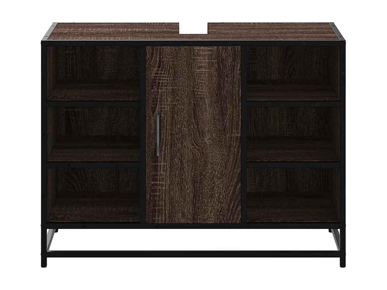 Mueble de lavabo de baño de madera de ingeniería de roble marrón