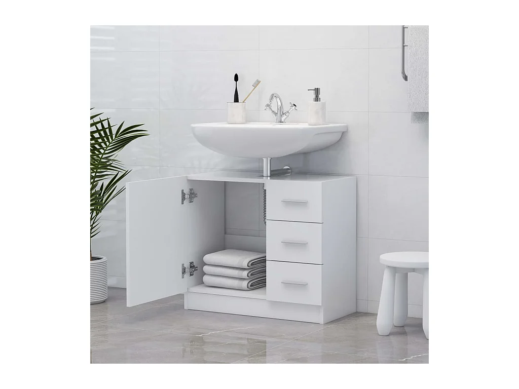 Witte spoelbakkast 63x30x54 cm bewerkt hout