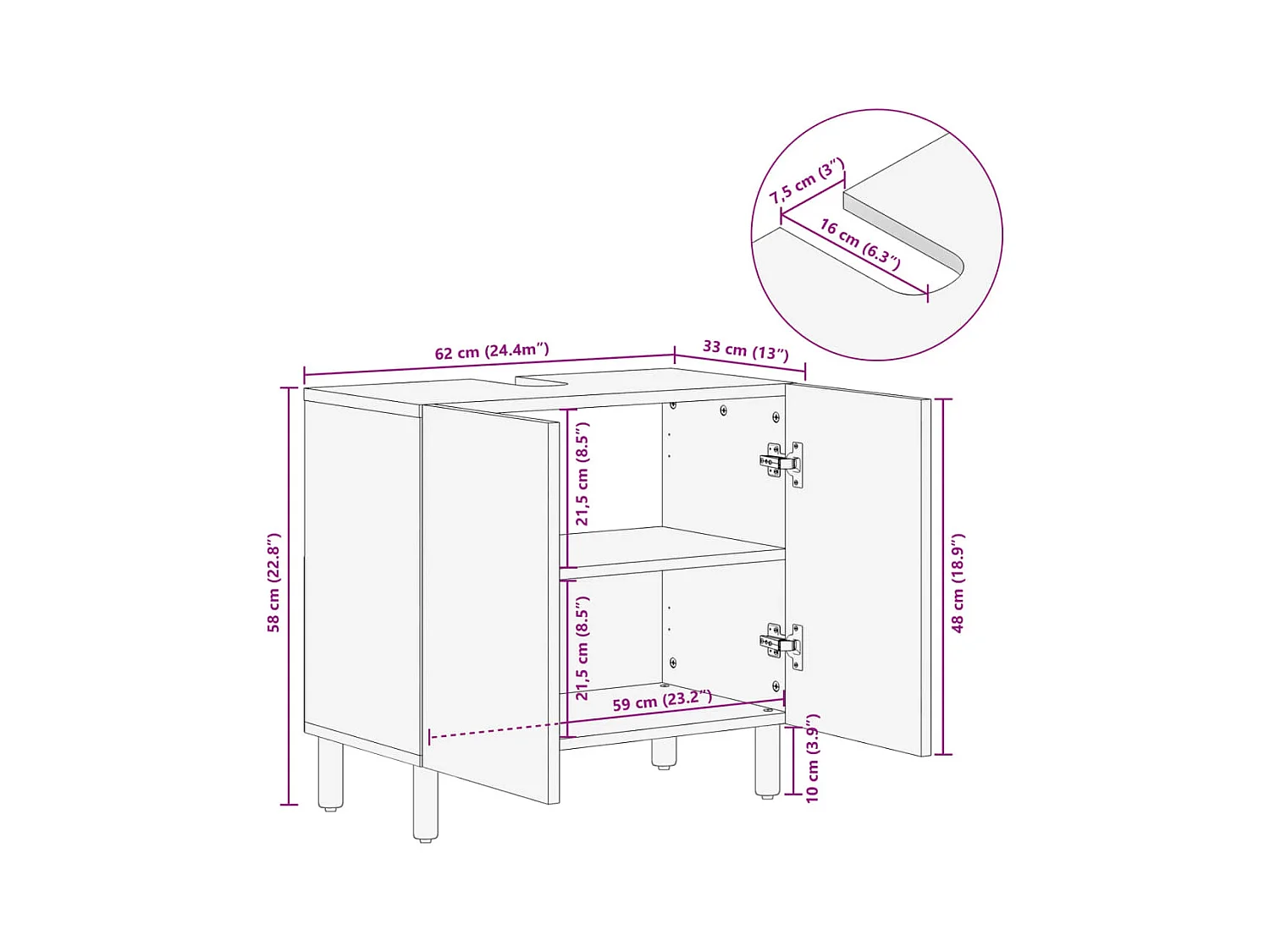 Mueble de lavabo de baño de madera de ingeniería negra