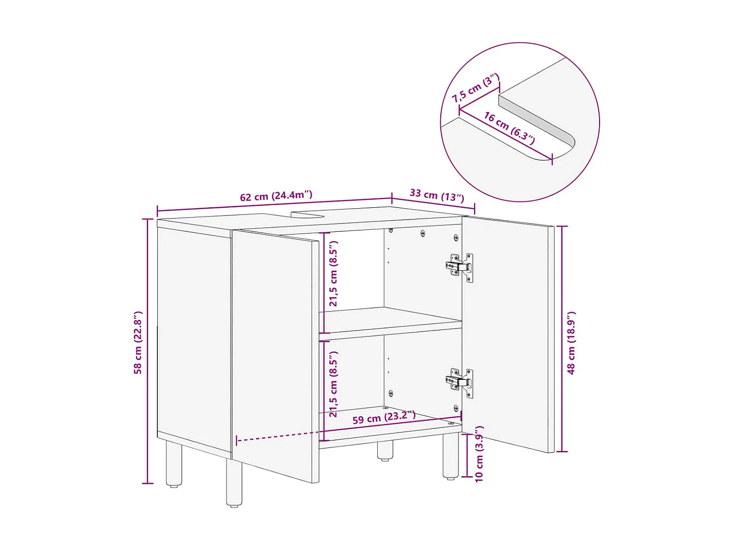 Mobiletto per lavabo da bagno in legno ingegnerizzato nero