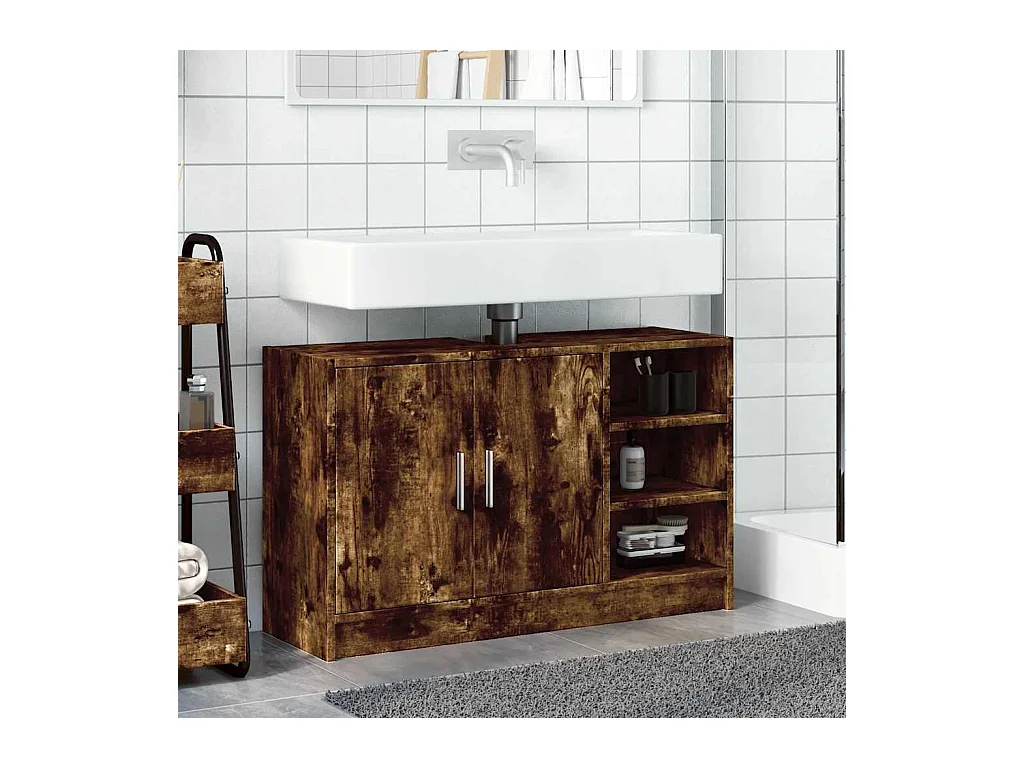 Mobile lavabo in rovere affumicato 90x29x55 cm in legno ingegnerizzato