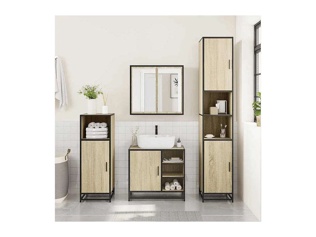 Armoire lavabo de salle de bain chêne sonoma bois d'ingénierie