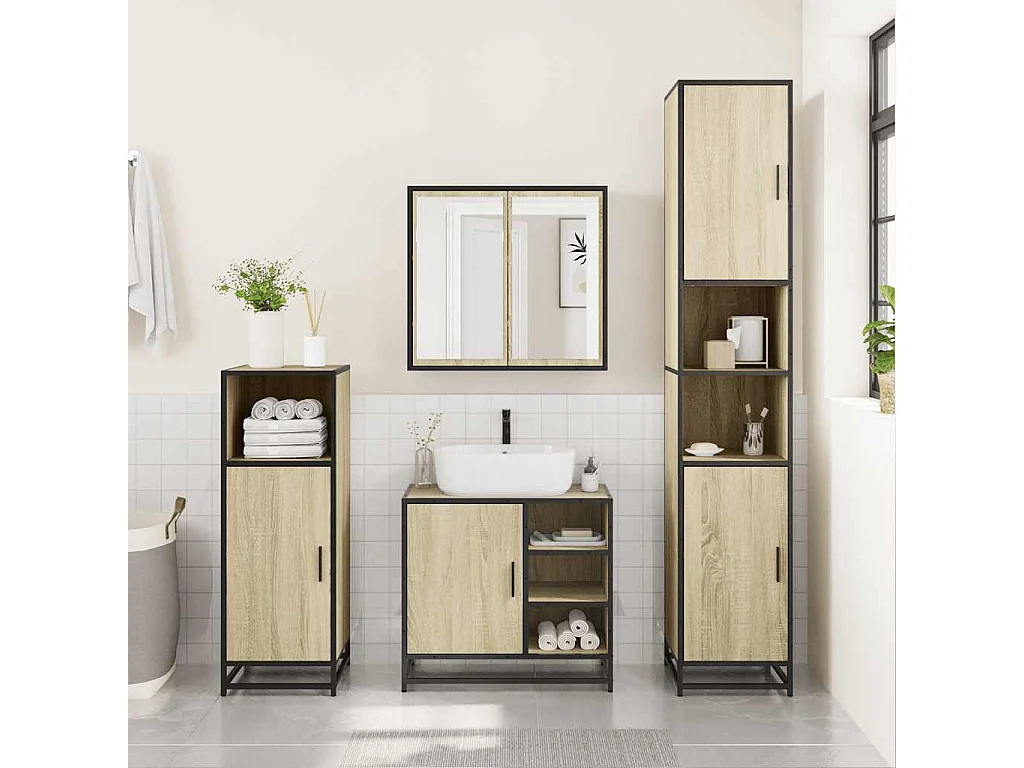 Armoire lavabo de salle de bain chêne sonoma bois d'ingénierie