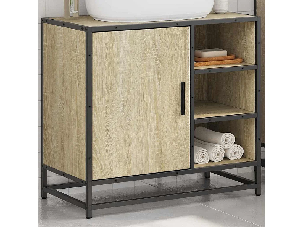 Armoire lavabo de salle de bain chêne sonoma bois d'ingénierie