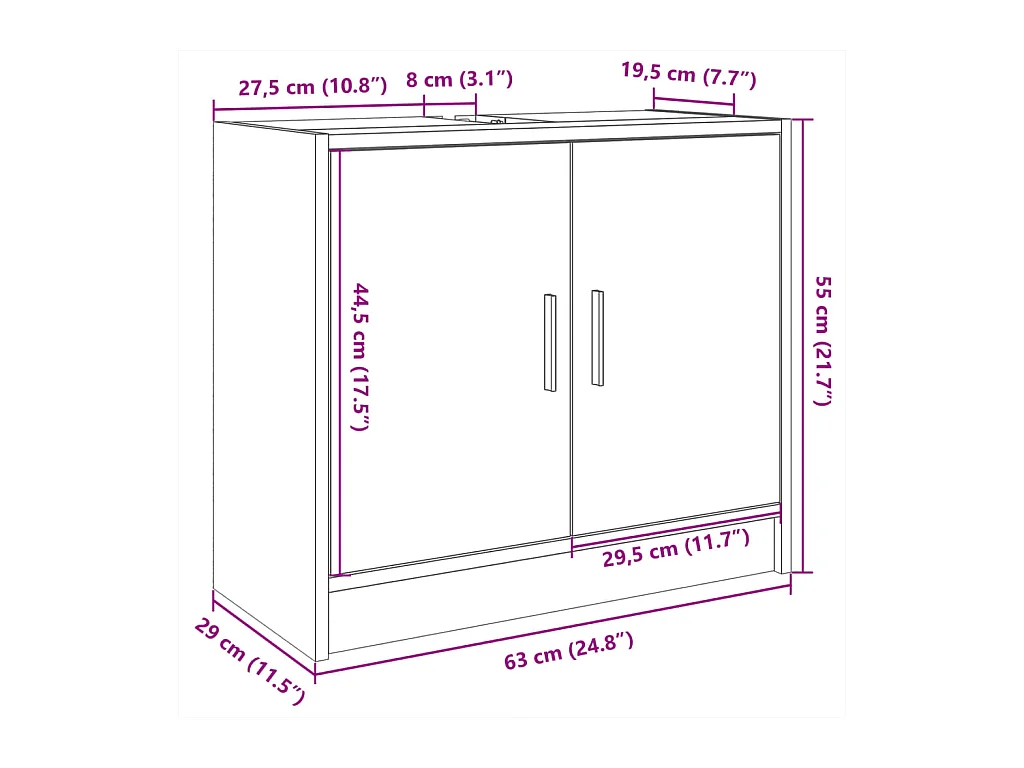 Mueble lavabo roble Sonoma 63x29x55 cm madera de ingeniería