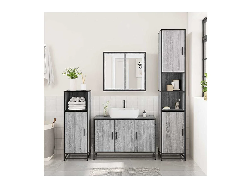 Armoire de lavabo de salle de bain sonoma gris 90x33x60 cm