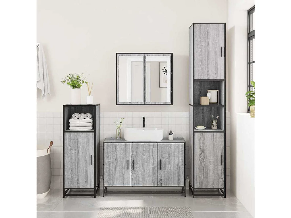 Armoire de lavabo de salle de bain sonoma gris 90x33x60 cm