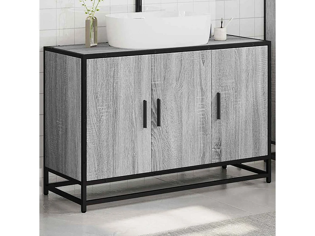 Armoire de lavabo de salle de bain sonoma gris 90x33x60 cm