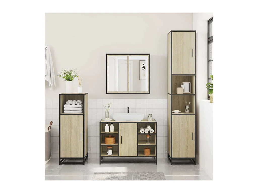 Sonoma eikenhouten wastafelkast voor in de badkamer