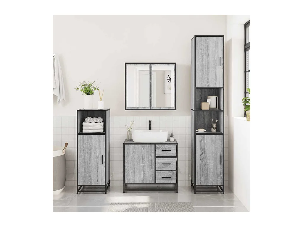 Armoire de lavabo de salle de bain sonoma gris 65x33x60 cm