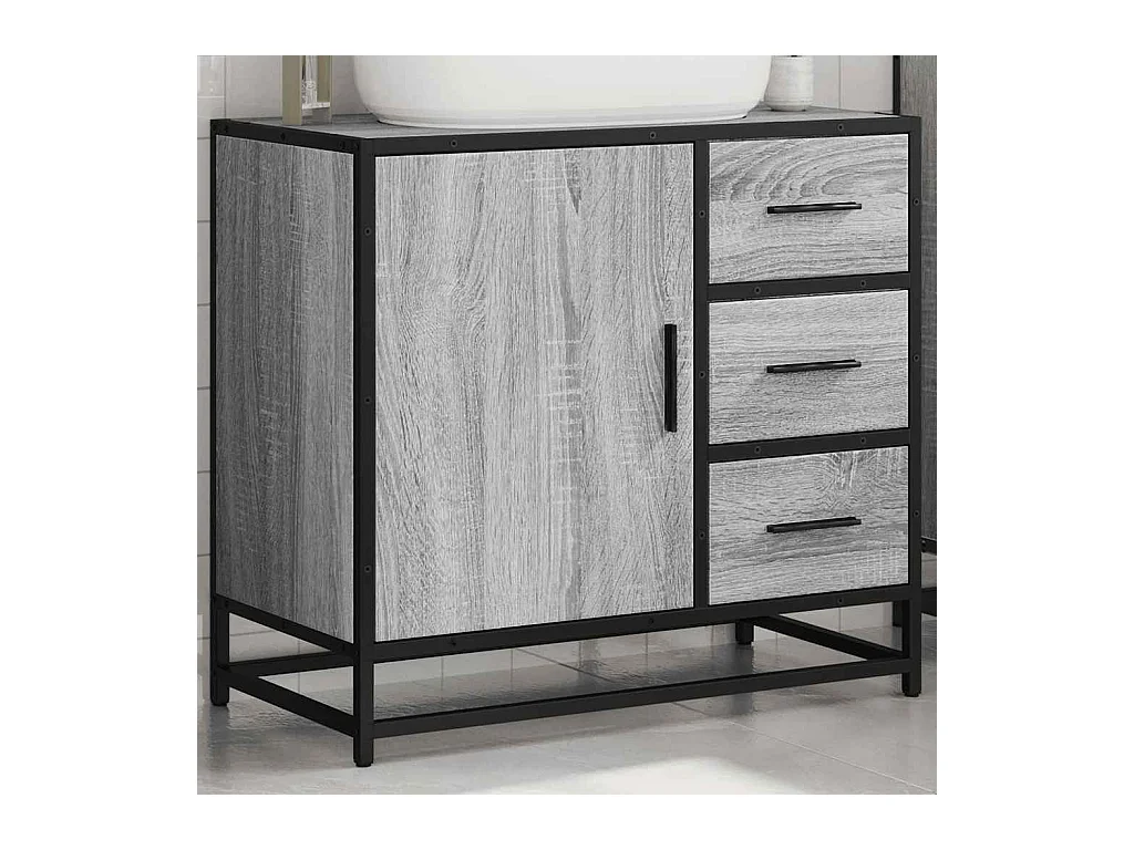 Armoire de lavabo de salle de bain sonoma gris 65x33x60 cm