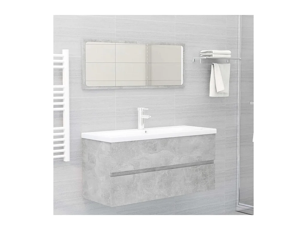 Betongrijze spoelbakkast 100x38,5x45 cm bewerkt hout