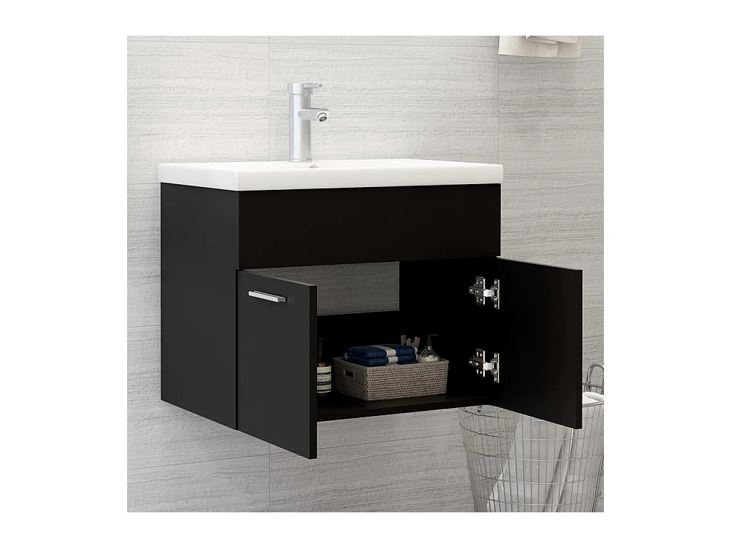 Mueble para lavabo negro de 60 x 38,5 x 46 cm de madera de ingeniería