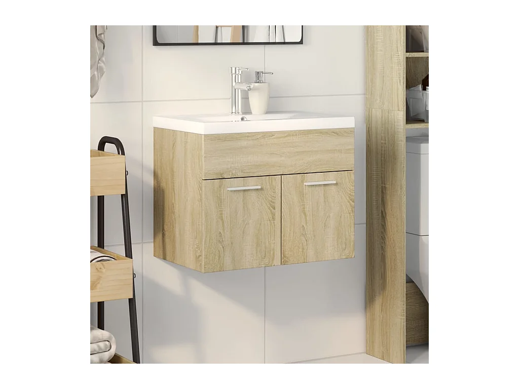 Mueble de baño con lavabo integrado en roble Sonoma