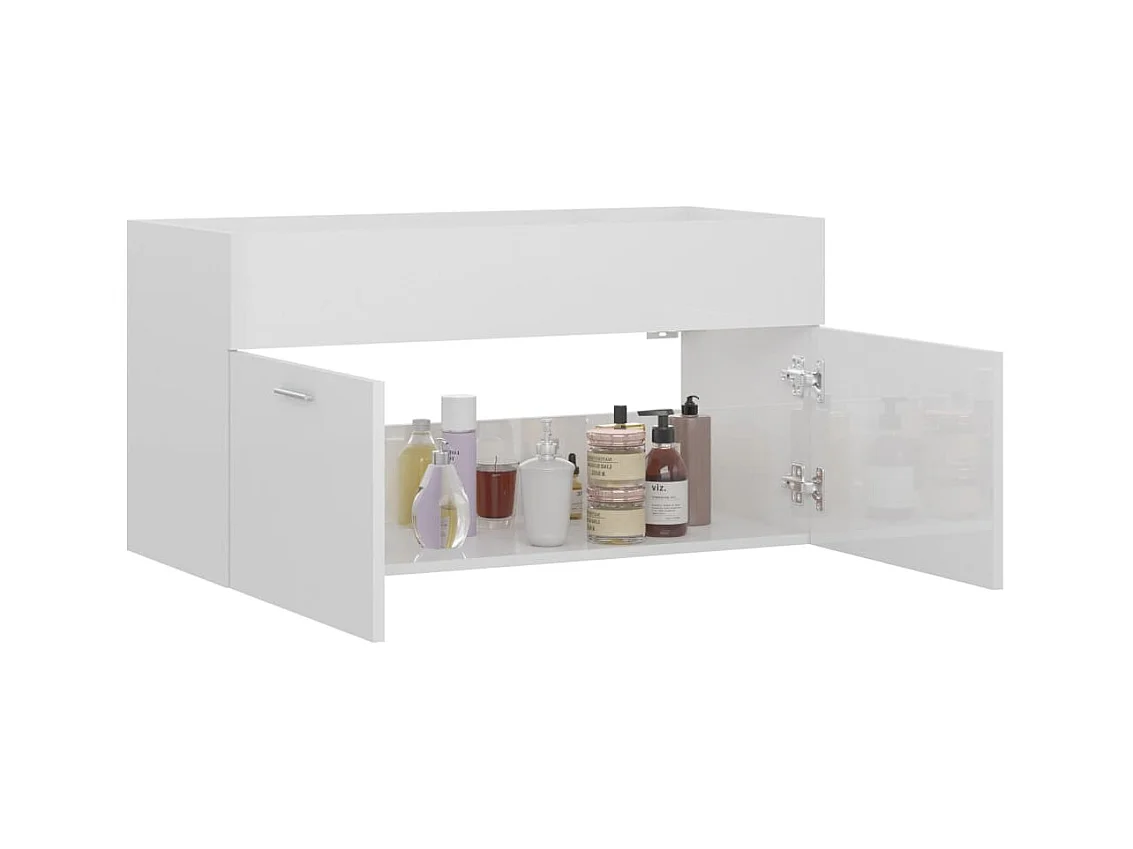 Mueble lavabo Blanco brillo 90x38,5x46 cm Madera de ingeniería