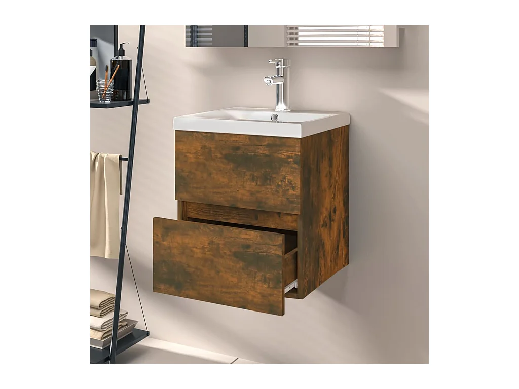 Gerookte eiken spoelbakkast 41x38,5x45 cm bewerkt hout