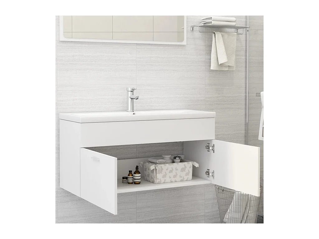 Witte spoelbakkast 100x38,5x46 cm bewerkt hout