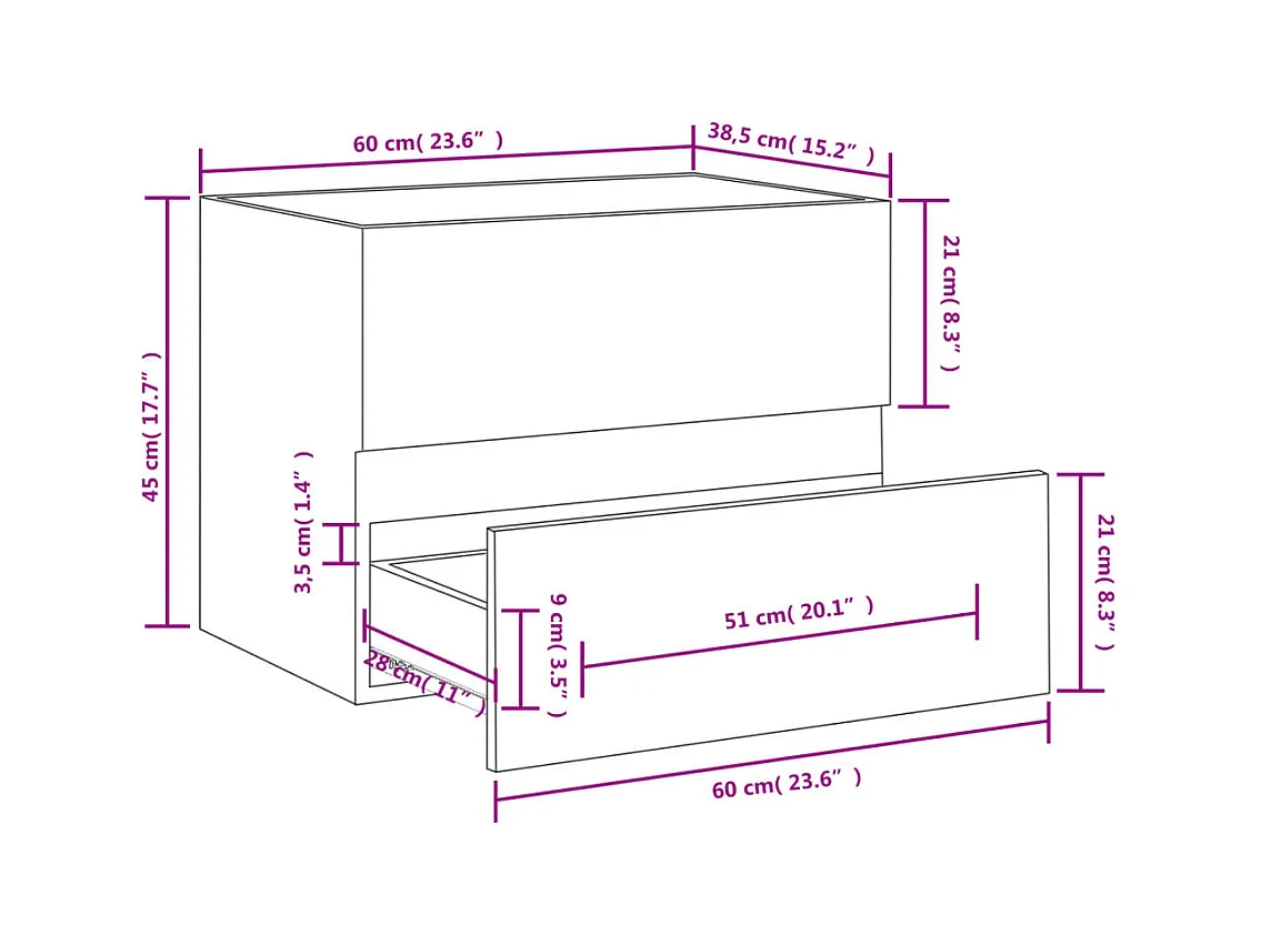 Mobile lavabo nero 60x38,5x45 cm in legno ingegnerizzato